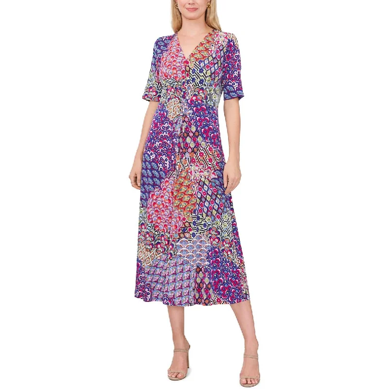 MSK Womens Twist Front Mid-Calf Midi Dress