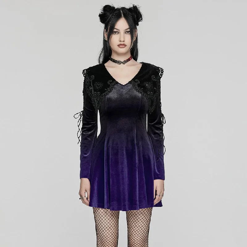 Women's Gothic Doll Collar Gradient Velvet Prom Dress Violet