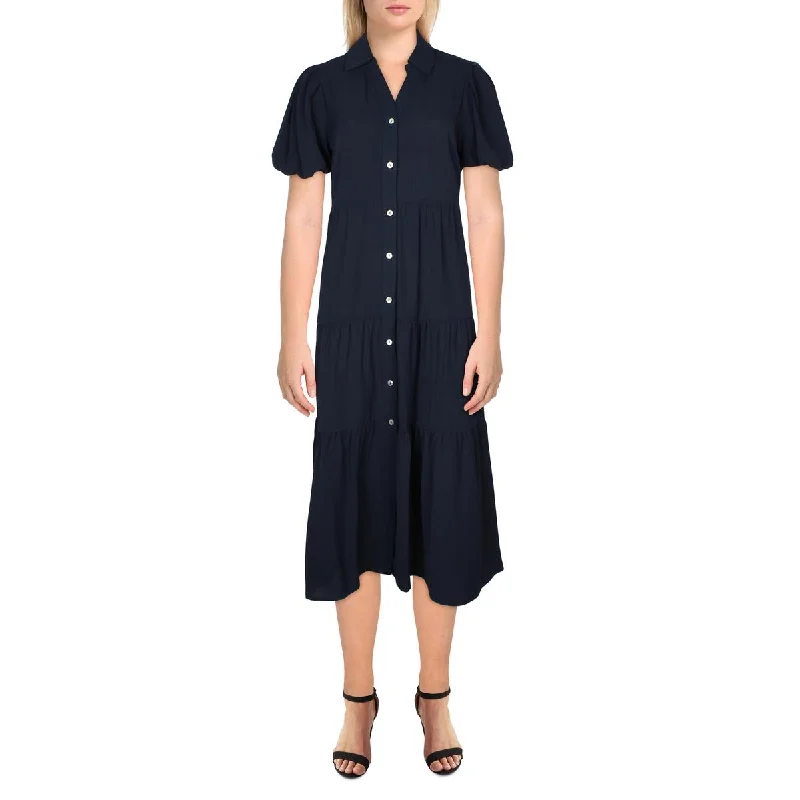 MSK Womens Tiered Puff Sleeve Midi Dress