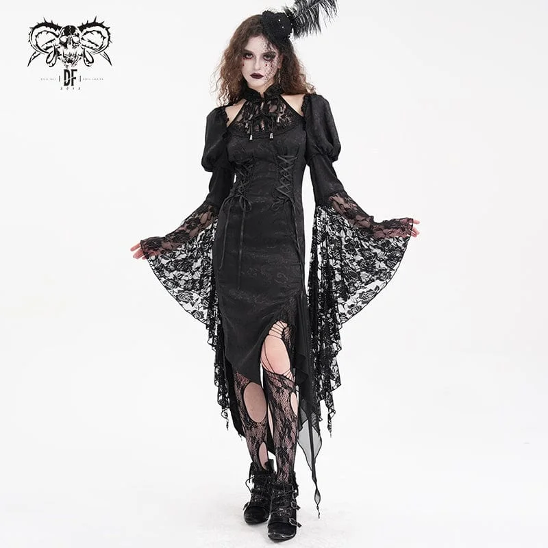 Women's Gothic Cut-out Lace-up Lace Irregular Hem Dress