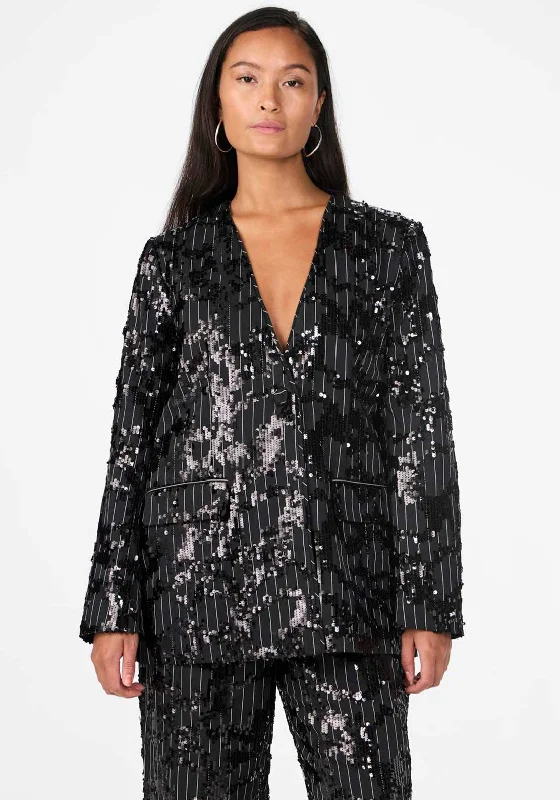 Y.A.S Striby Sequin Pinstripe Blazer, Black