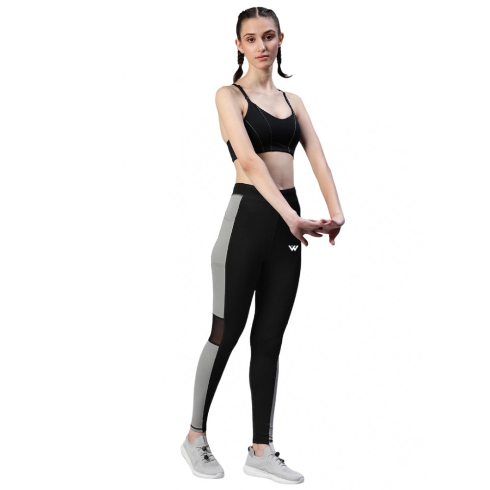 Generic Women's Polyster Soild Sport Leggings (Black & Grey)