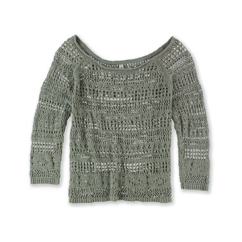 Aeropostale Womens Sheer Cropped Knit Sweater