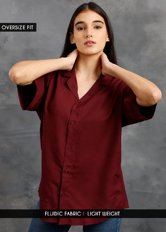 Solid Womens Fluidic Oversized Shirt - Wine