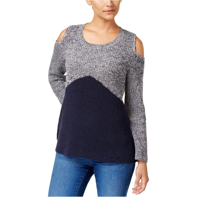 Style & Co. Womens Colorblocked Cold Shoulder Pullover Sweater, Blue, Small