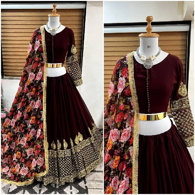 Maroon Faux Georgette Sequence work Lehenga Suit