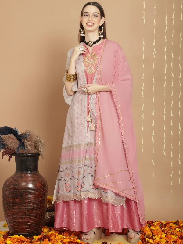 Women's Grey Chanderi Silk Elegant Jardoshi   Dress Material  (Stitched ) - Aastha Fashion