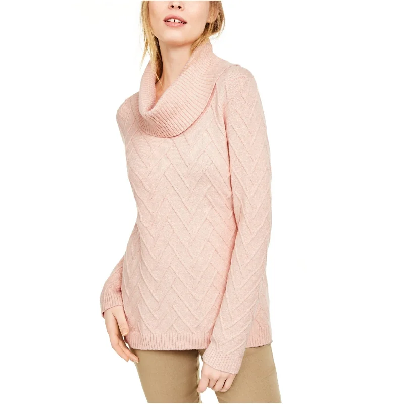 Calvin Klein Womens Chevron Stitch Cowlneck Pullover Sweater, Pink, Large