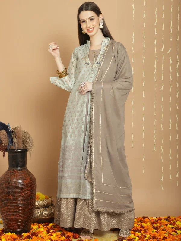 Women's Green Chanderi Silk Elegant Jardoshi   Dress Material  (Stitched ) - Aastha Fashion