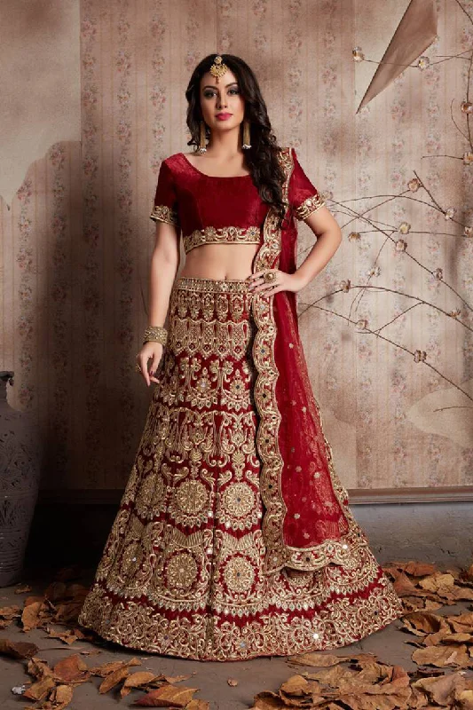 Women's Mesmerizing Red Sequins Embroidered Velvet  Lehenga Choli  (Semi-Stitched ) - Aastha Fashion