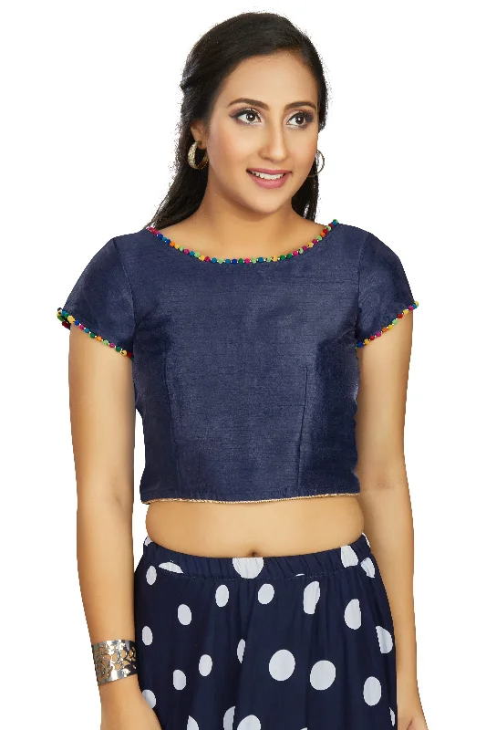 Women's Navy Blue Art Silk Designer Party Wear Readymade Blouse  (Stitched ) - Aastha Fashion