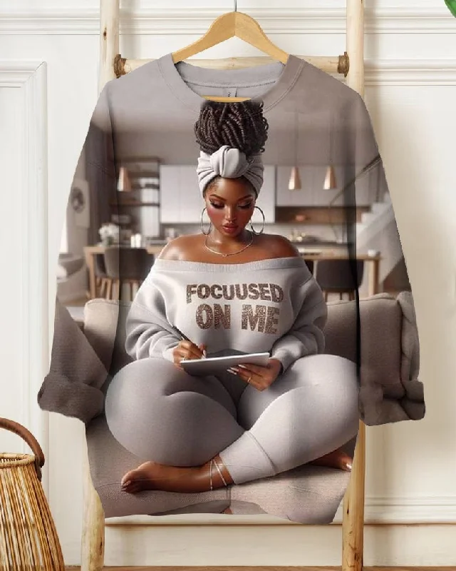 Focus On Yourself Brown Women Long Sleeve Sweatshirt