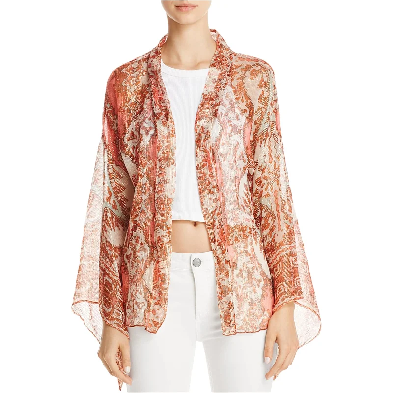 Free People Womens Fleur De Lis Kimono Sweater, Metallic, Medium