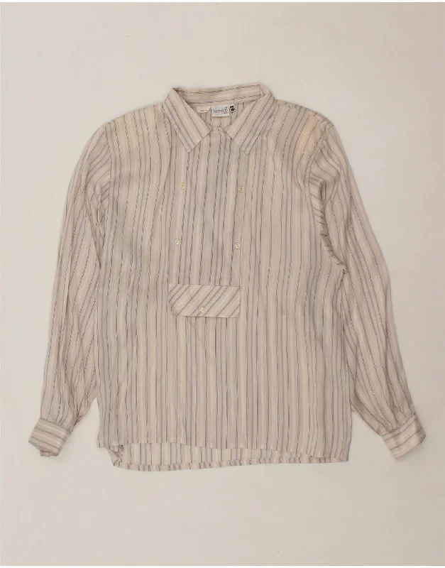 FERRETTI Womens Shirt Blouse IT 42 Medium Beige Striped Silk