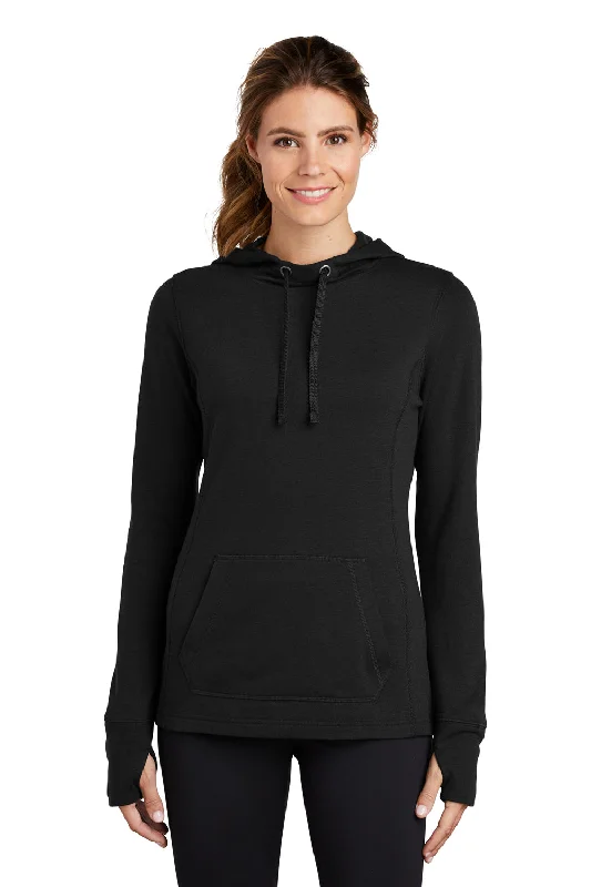 Sport-Tek Womens Moisture Wicking Fleece Hooded Sweatshirt Hoodie w/ Pouch Pocket - Black