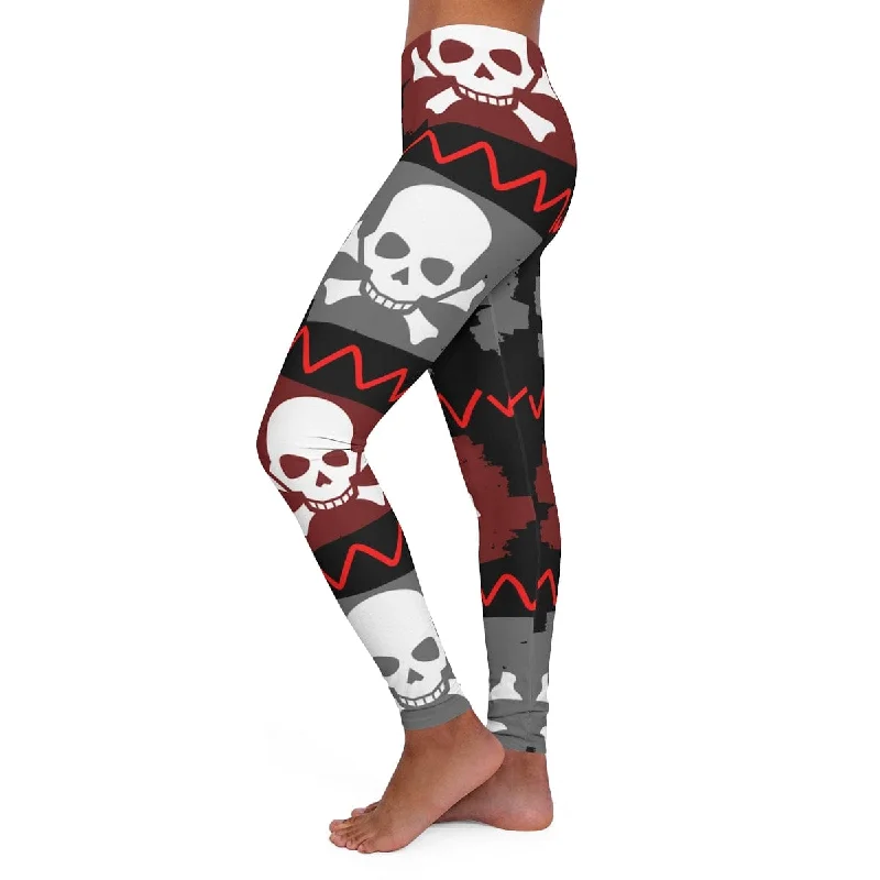 Women's Red Black Skull Crossbones Spandex Leggings