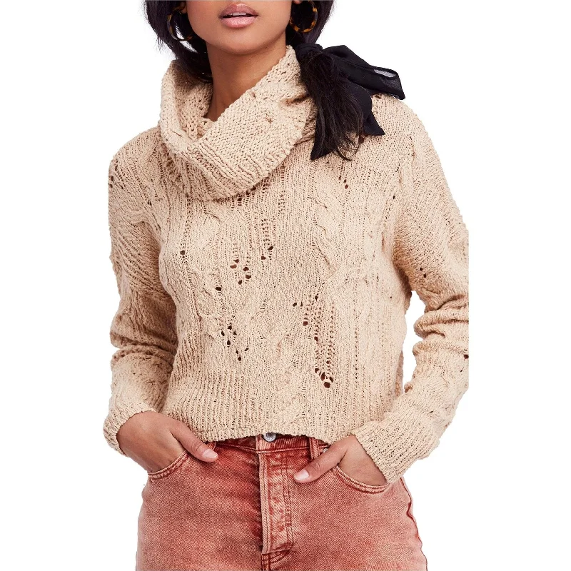 Free People Womens Shades of Dawn Pullover Sweater, Beige, Large