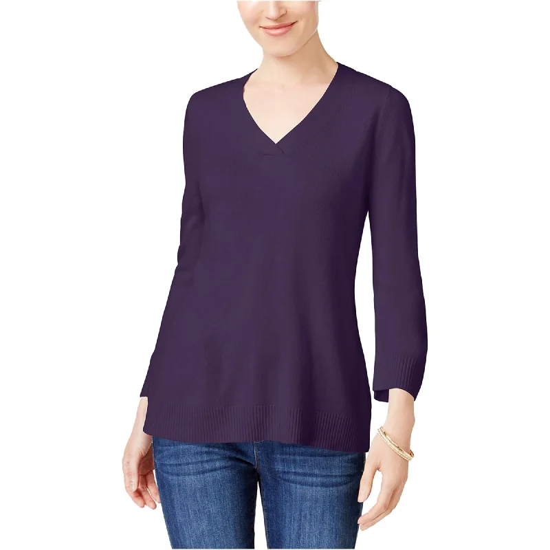 Karen Scott Womens LS Ribbed Detail Knit Sweater, Purple, X-Small