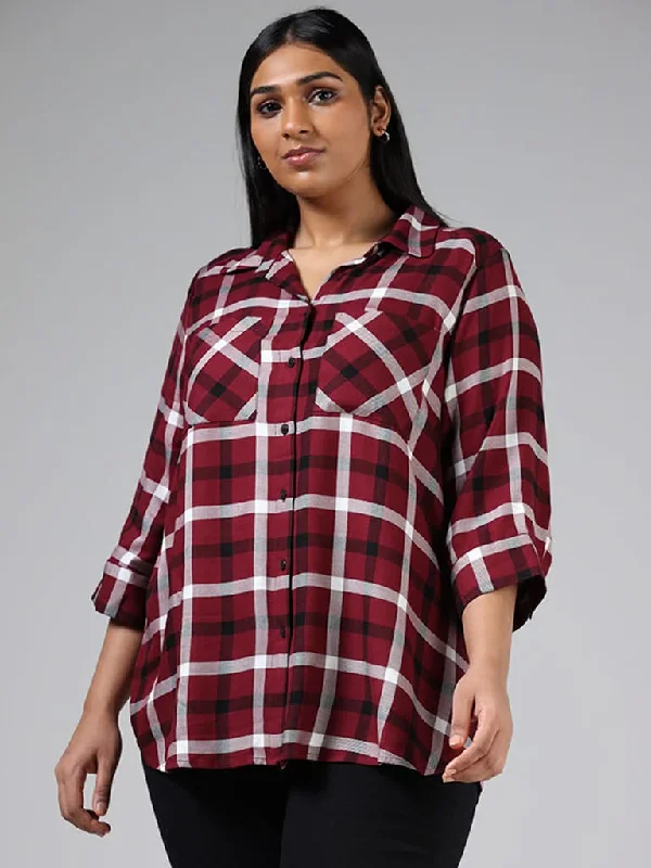 Gia Maroon & White Tattersall Checked Shirt