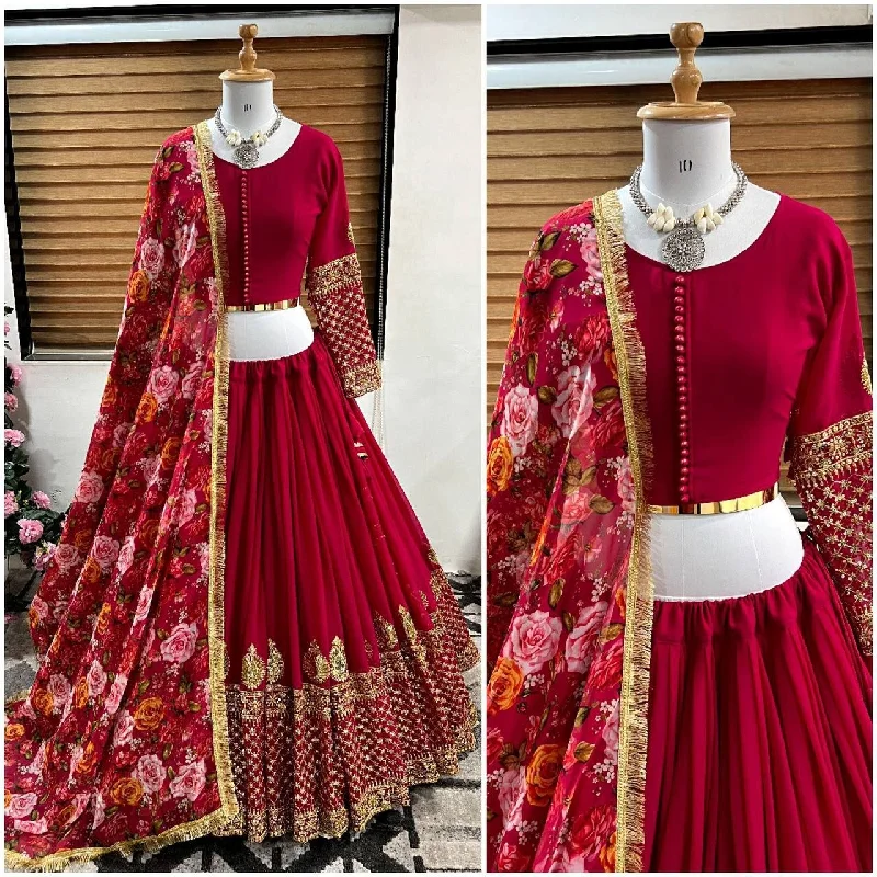 Rose Red Faux Georgette Sequence work Lehenga Suit