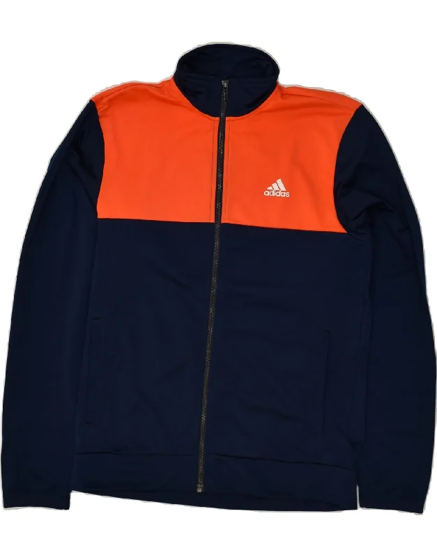 ADIDAS Womens Tracksuit Top Jacket UK 16 Large Navy Blue Colourblock