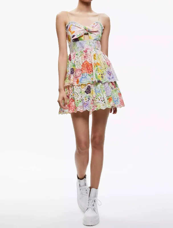 Fina Waist Ruffle Mini Dress In Dawn Floral