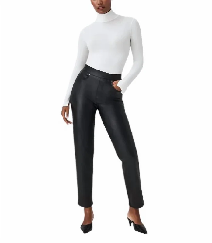 Leather-Like Slim Straight Pant In Luxe Black