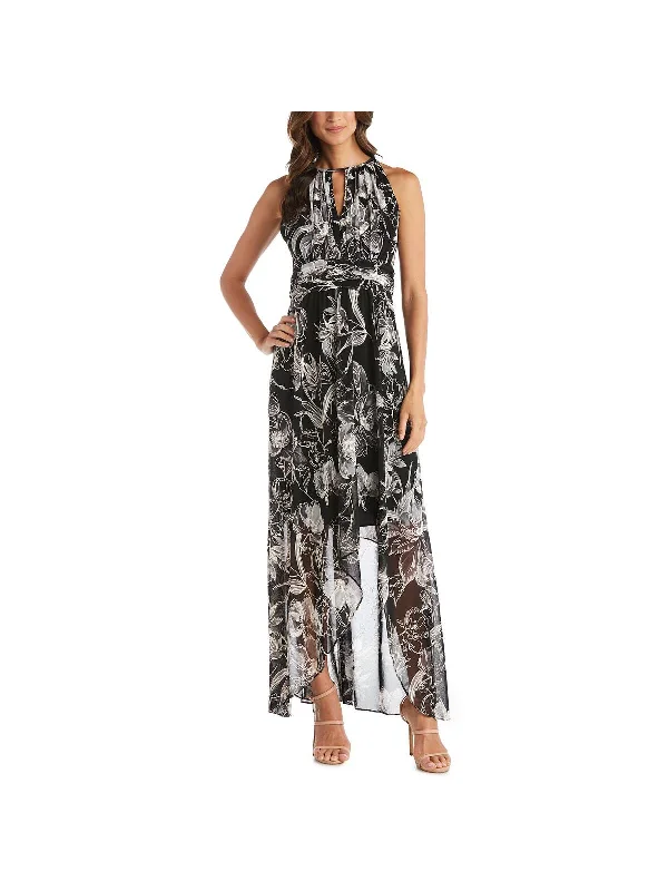 Petites Womens Floral Hi-Low Maxi Dress