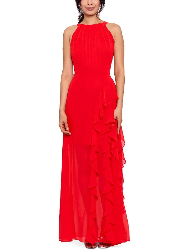 Petites Womens Halter Maxi Evening Dress