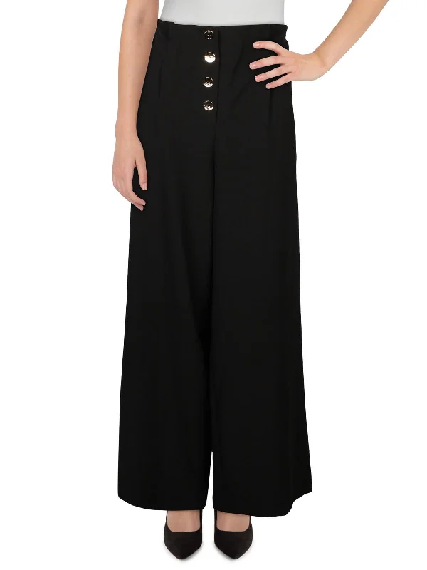 Plus Womens High Rise Pleated Wide Leg Pants