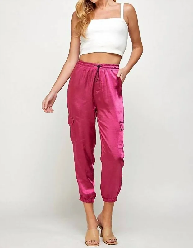 Satin Joggers In Berry Pink