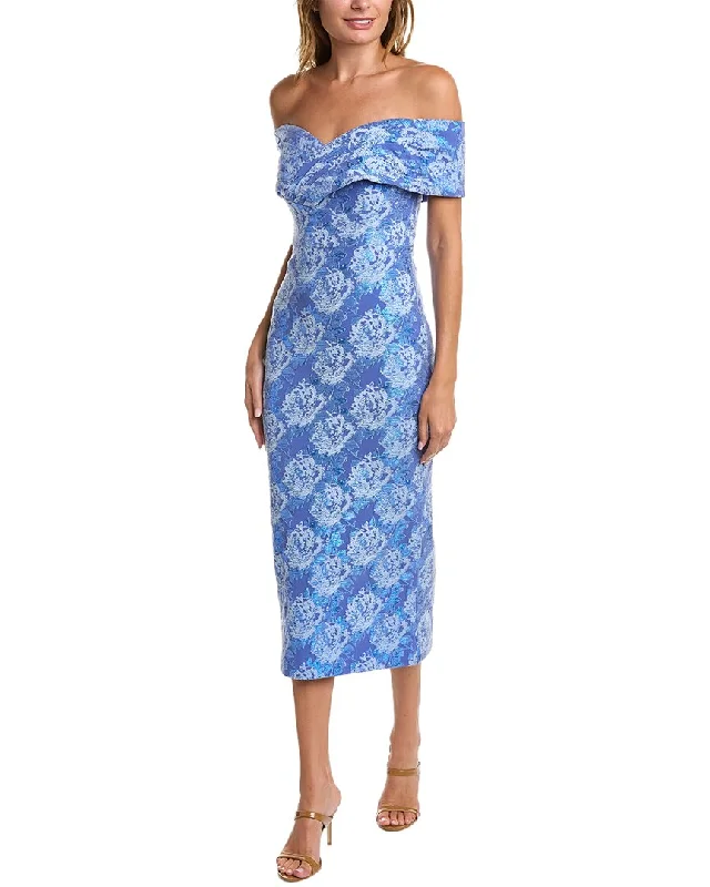 Theia Stretch Jacquard Fitted Cocktail Dress