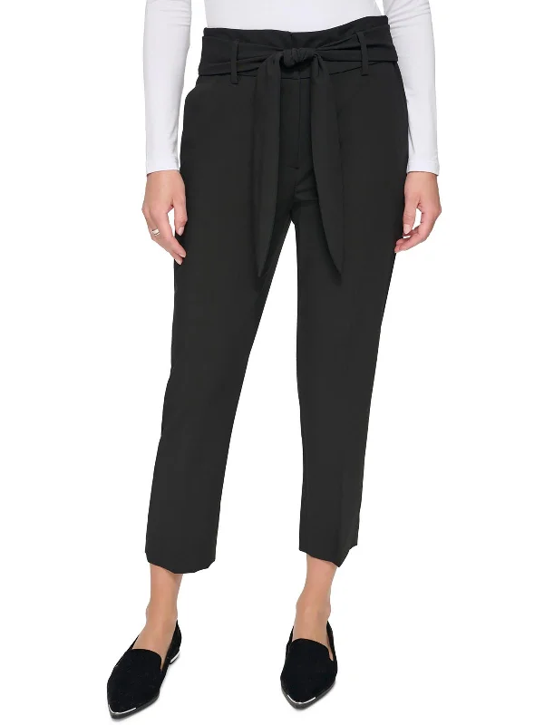 Womens Solid Polyester High-Waisted Pants