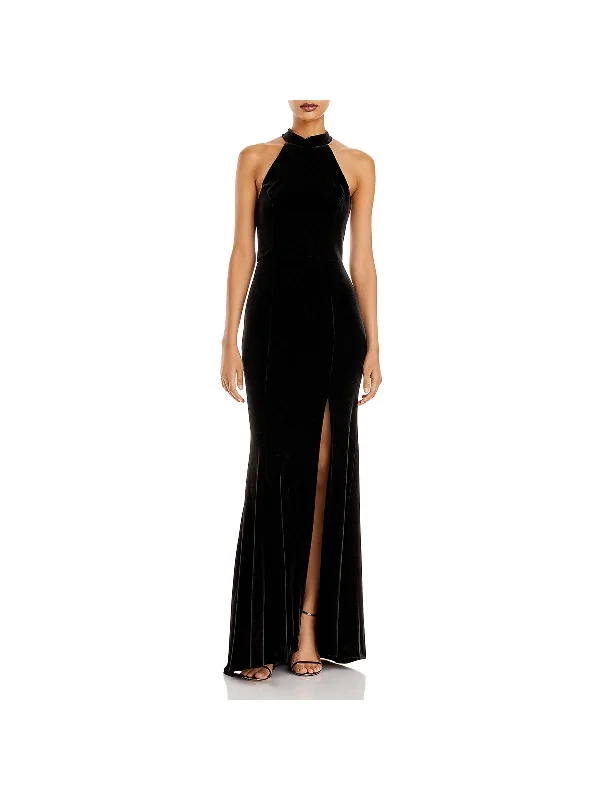 Womens Velvet Open Back Formal Dress